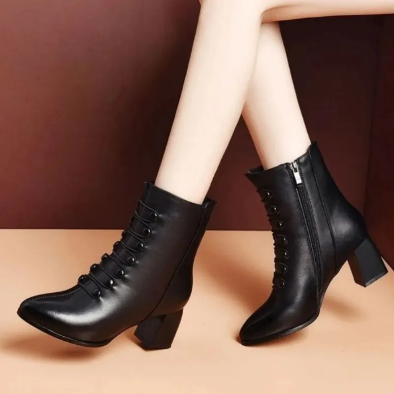 Bild 3 — Steampunk svarta PU-knappar ankelboots
