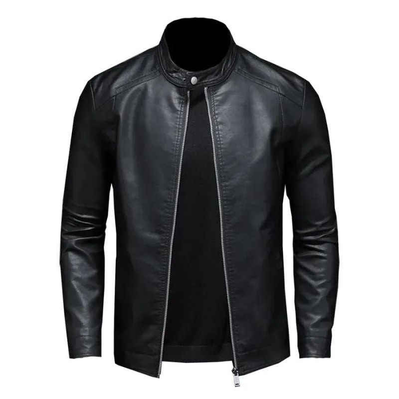 Imitation PU bikerjacka för män