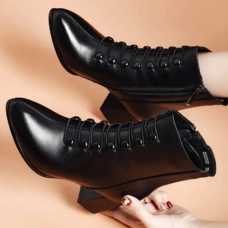 Bild 4 — Steampunk svarta PU-knappar ankelboots