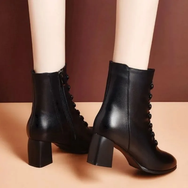 Bild 5 — Steampunk svarta PU-knappar ankelboots