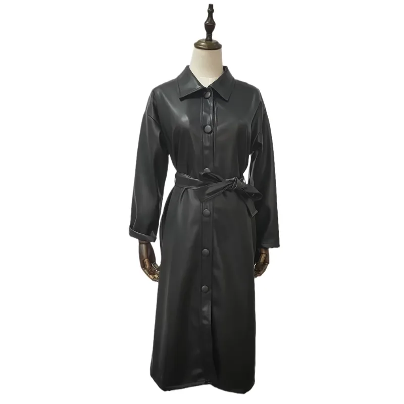 Överdimensionerad PU-trenchcoat