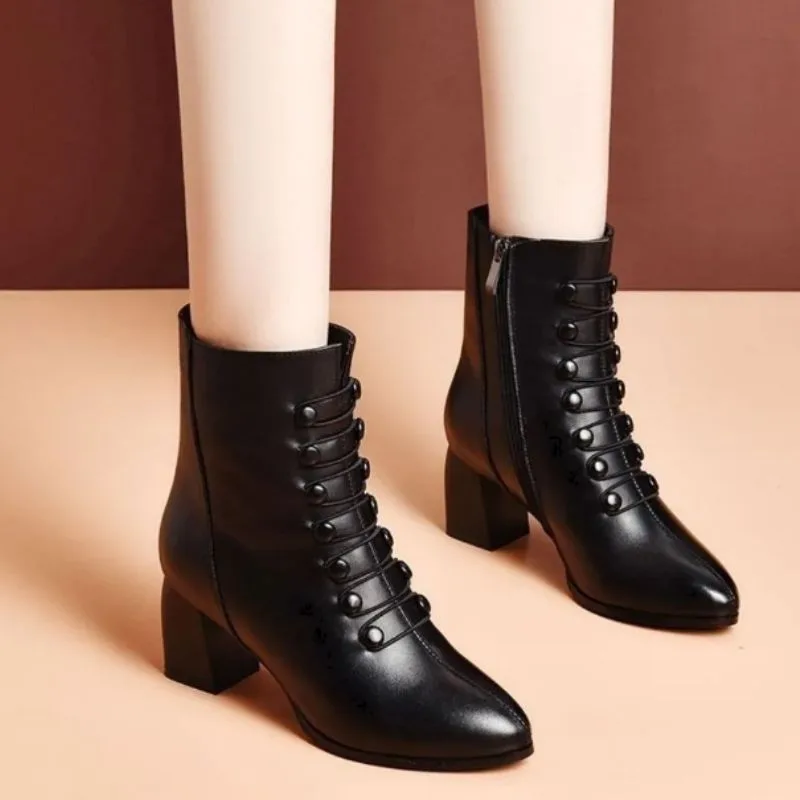 Bild 2 — Steampunk svarta PU-knappar ankelboots