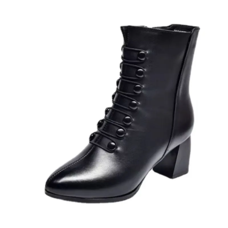 Steampunk svarta PU-knappar ankelboots